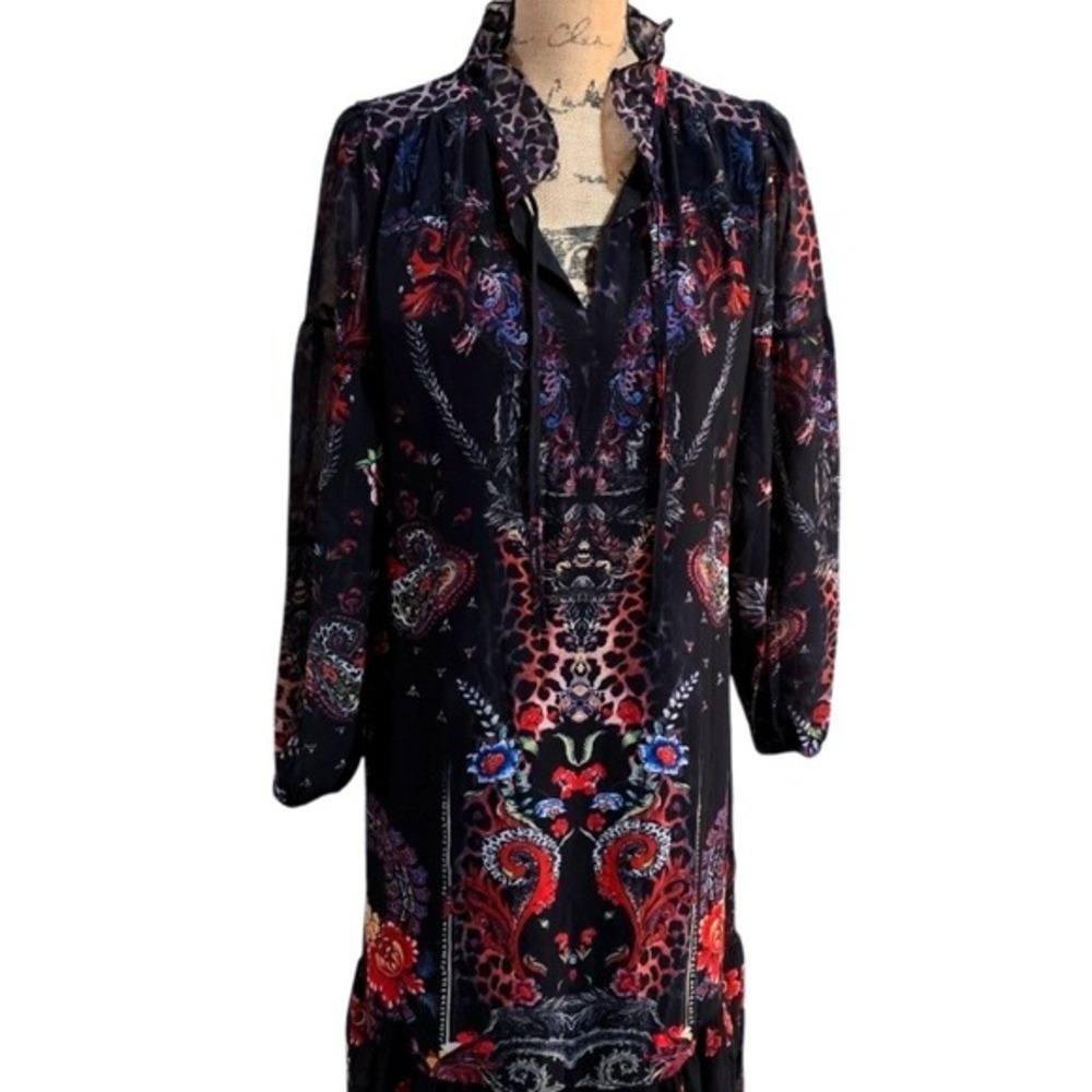 Dalia Macphee Black and Floral Peasant Boho Long Sleeve Maxi Dress Size Large Ne - Picture 3 of 12